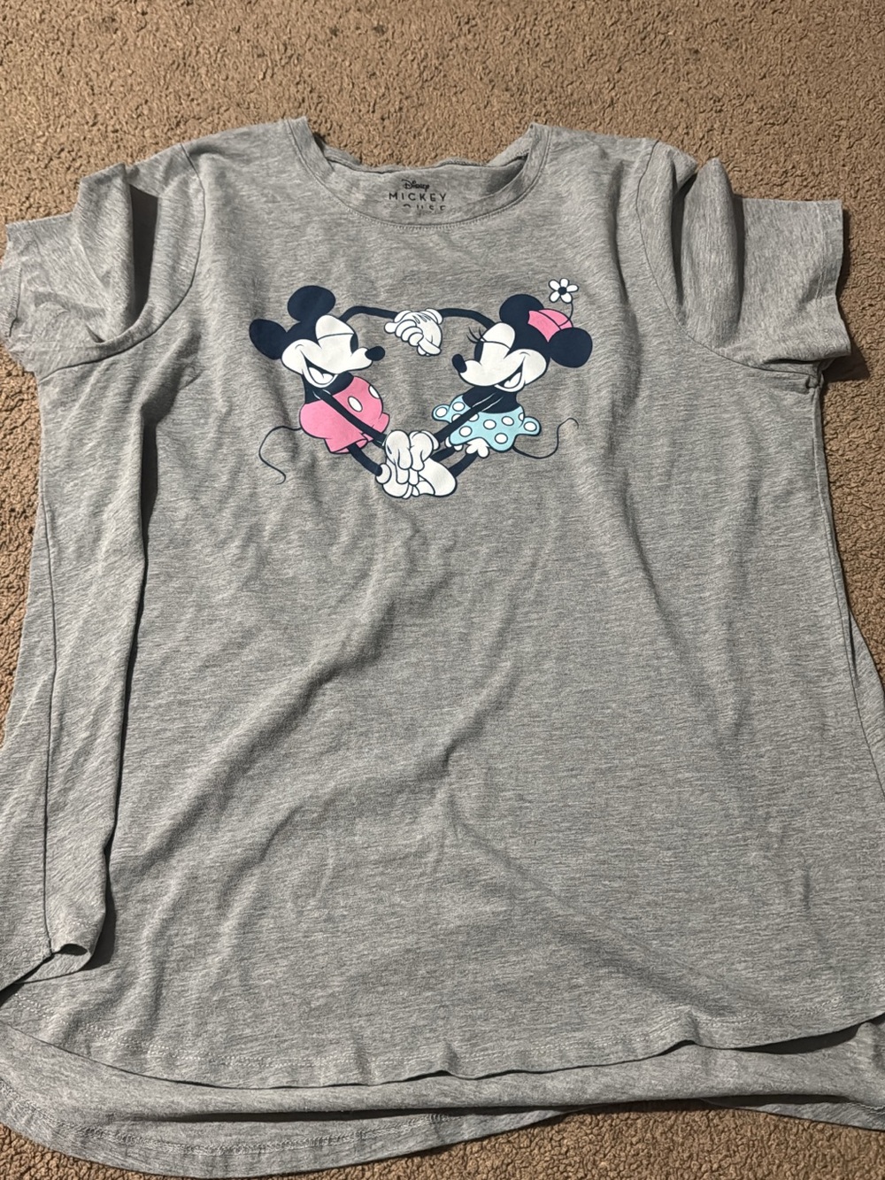 Disney Gray Tee with Pink & Blue Mickey and Minnie Graphic